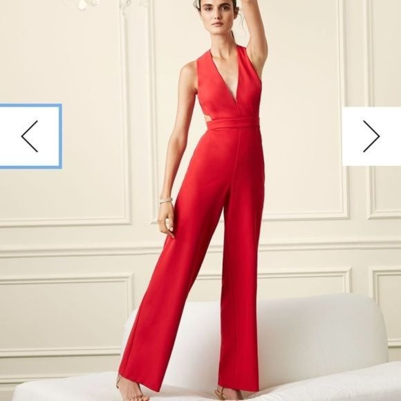 Aidan Mattox Pants - NWT AIDAN MATTOX RED CUT-OUT OPEN BACK JUMPSUIT LOW CUT PLUNGING NECK LINE